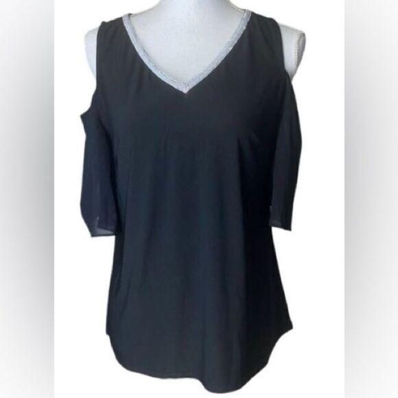 Harper 241 Womens Black 3/4 Sleeve Cold Shoulder Top Size Small - Picture 1 of 5